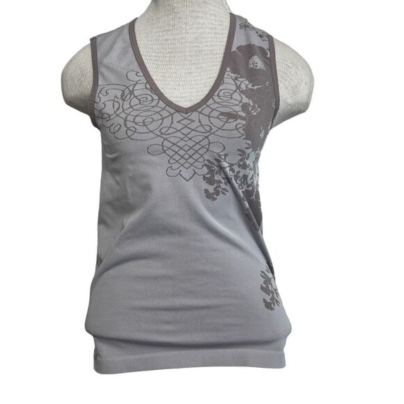 Athleta neutral taupe dnd tan v neck fitted tank top floral size large - Picture 1 of 7